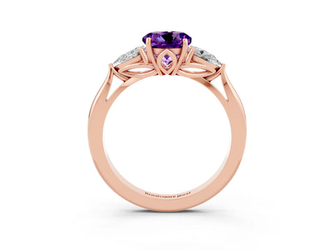 Rose gold Three-Stone Round Cut Cut Diamond Ring with Pear Side Stones in Four-Prong Setting_3
