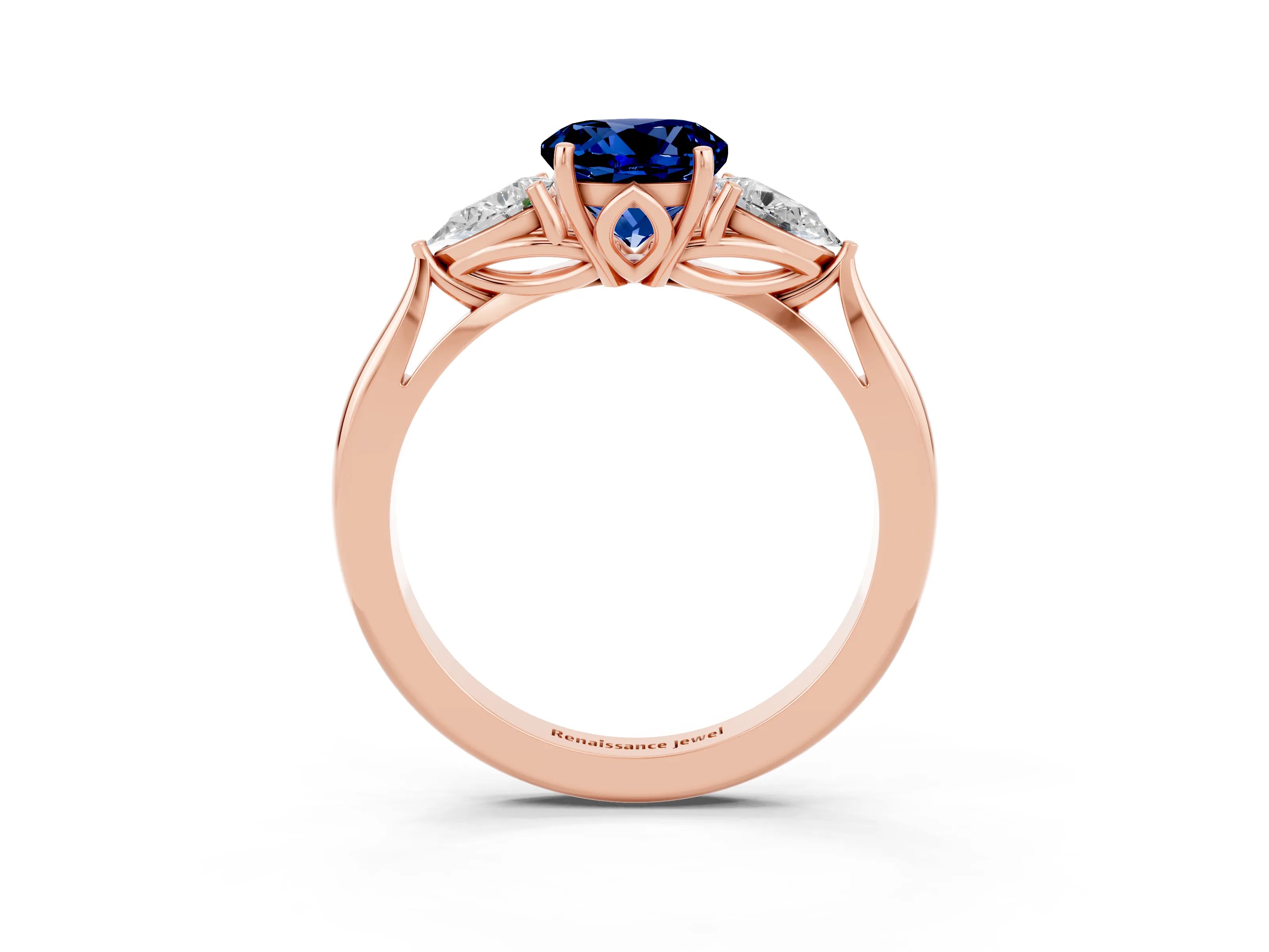 Rose gold Three-Stone Round Cut Cut Diamond Ring with Pear Side Stones in Four-Prong Setting_3