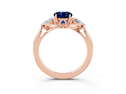 Rose gold Three-Stone Round Cut Cut Diamond Ring with Pear Side Stones in Four-Prong Setting_3