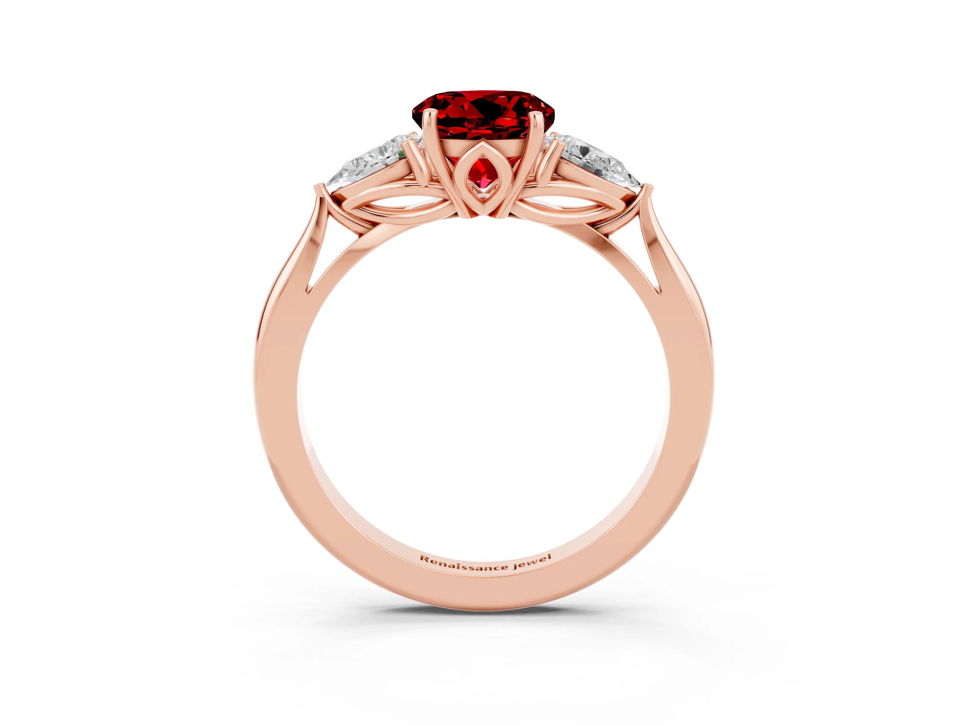 Rose gold Three-Stone Round Cut Cut Diamond Ring with Pear Side Stones in Four-Prong Setting_3