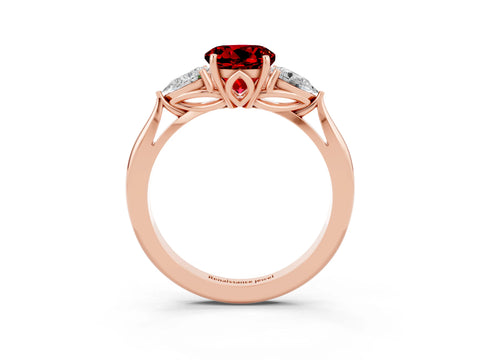 Rose gold Three-Stone Round Cut Cut Diamond Ring with Pear Side Stones in Four-Prong Setting_3
