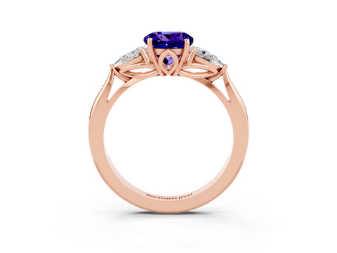 Rose gold Three-Stone Round Cut Cut Diamond Ring with Pear Side Stones in Four-Prong Setting_3