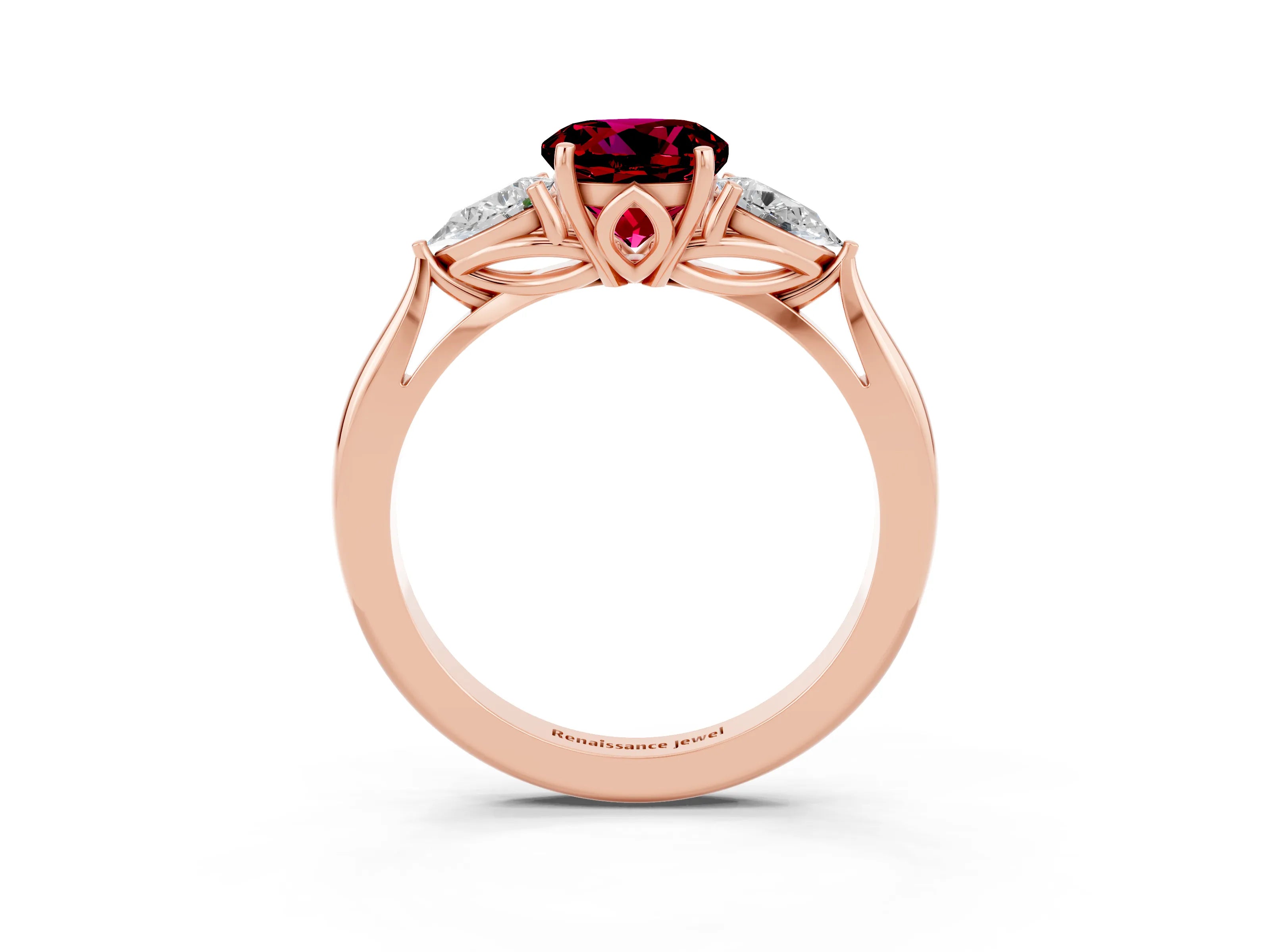 Rose gold Three-Stone Round Cut Cut Diamond Ring with Pear Side Stones in Four-Prong Setting_3