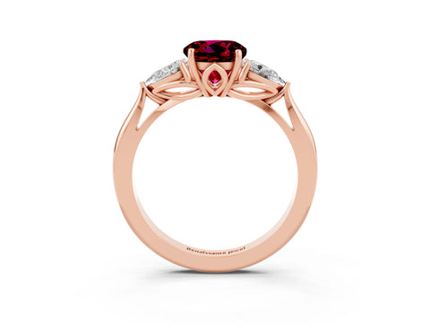 Rose gold Three-Stone Round Cut Cut Diamond Ring with Pear Side Stones in Four-Prong Setting_3