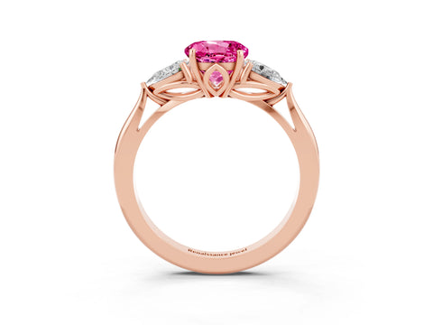 Rose gold Three-Stone Round Cut Cut Diamond Ring with Pear Side Stones in Four-Prong Setting_3