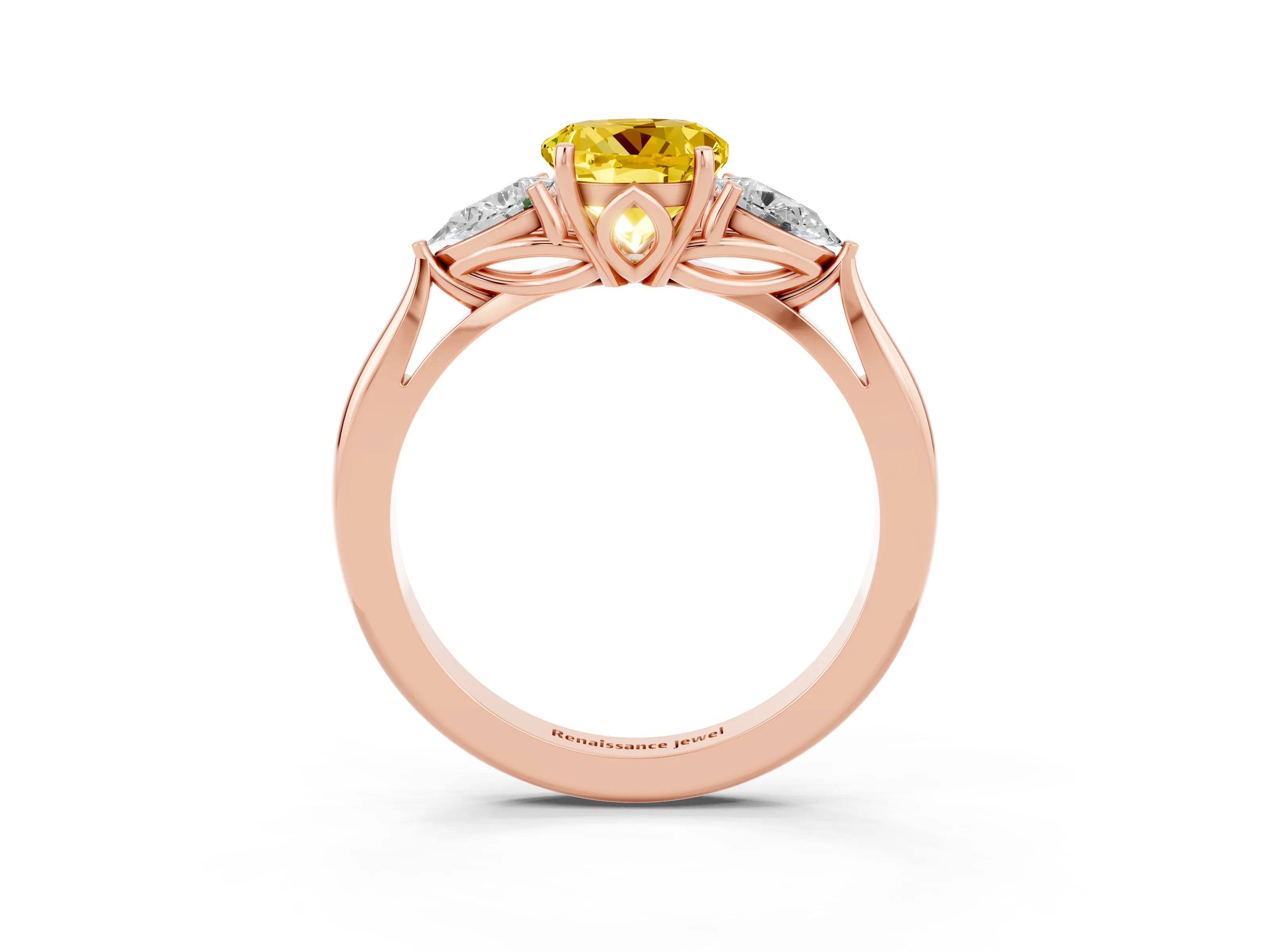 Rose gold Three-Stone Round Cut Cut Diamond Ring with Pear Side Stones in Four-Prong Setting_3