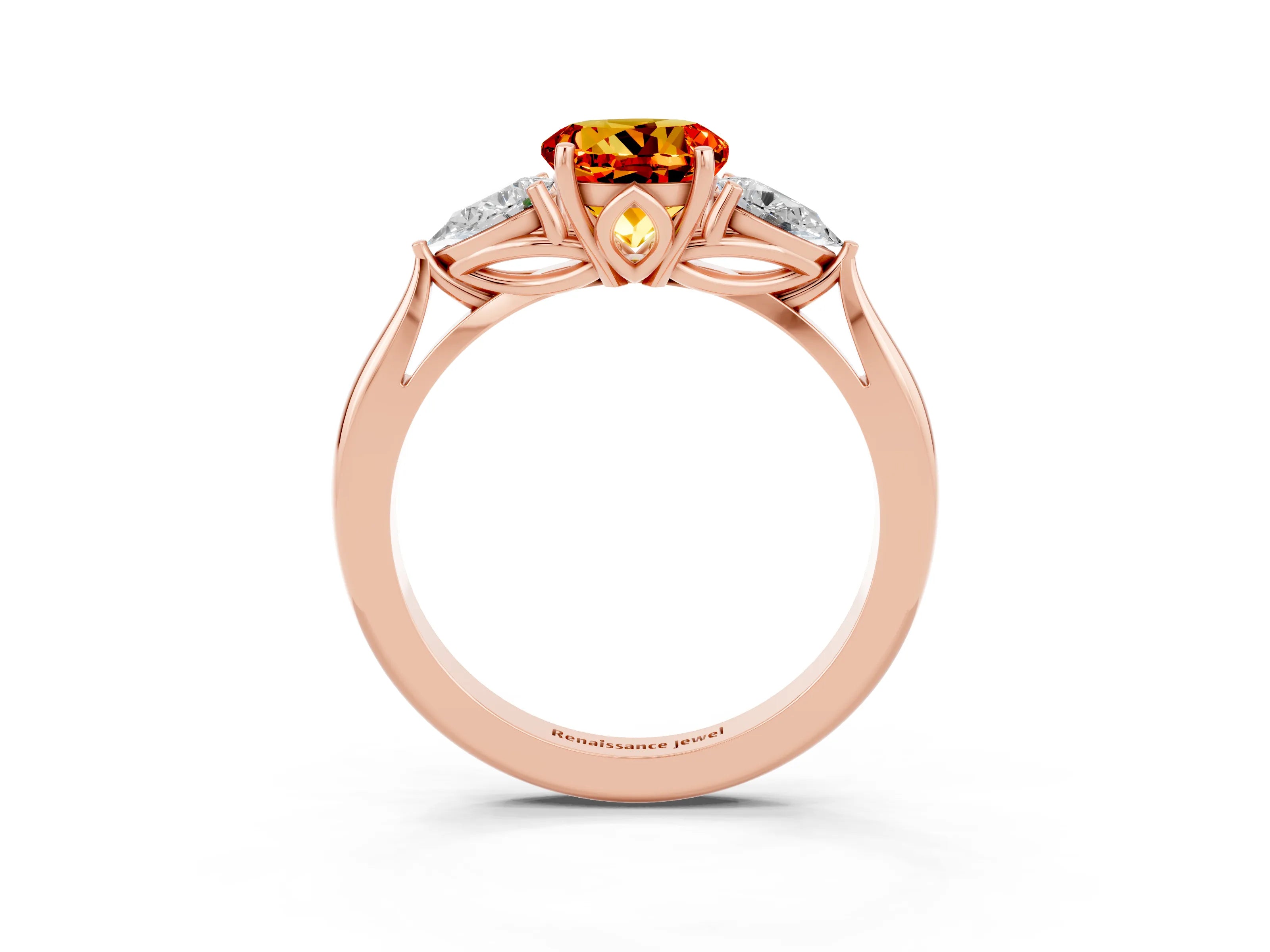 Rose gold Three-Stone Round Cut Cut Diamond Ring with Pear Side Stones in Four-Prong Setting_3