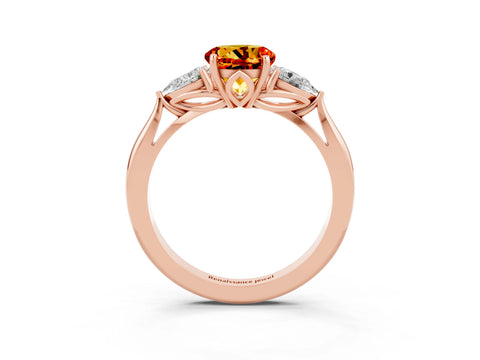 Rose gold Three-Stone Round Cut Cut Diamond Ring with Pear Side Stones in Four-Prong Setting_3