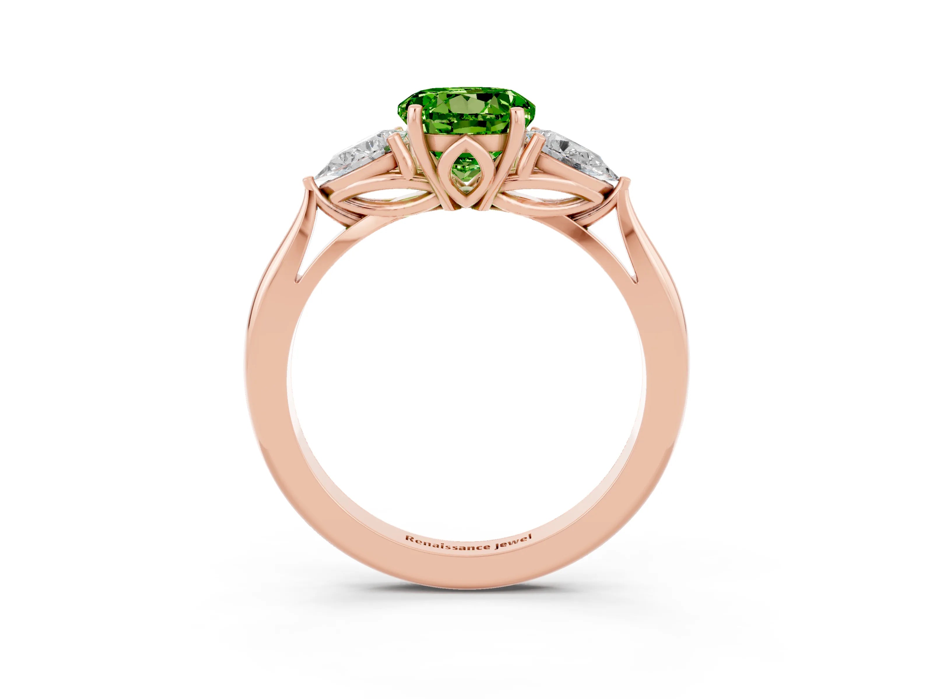 Rose gold Three-Stone Round Cut Cut Diamond Ring with Pear Side Stones in Four-Prong Setting_3