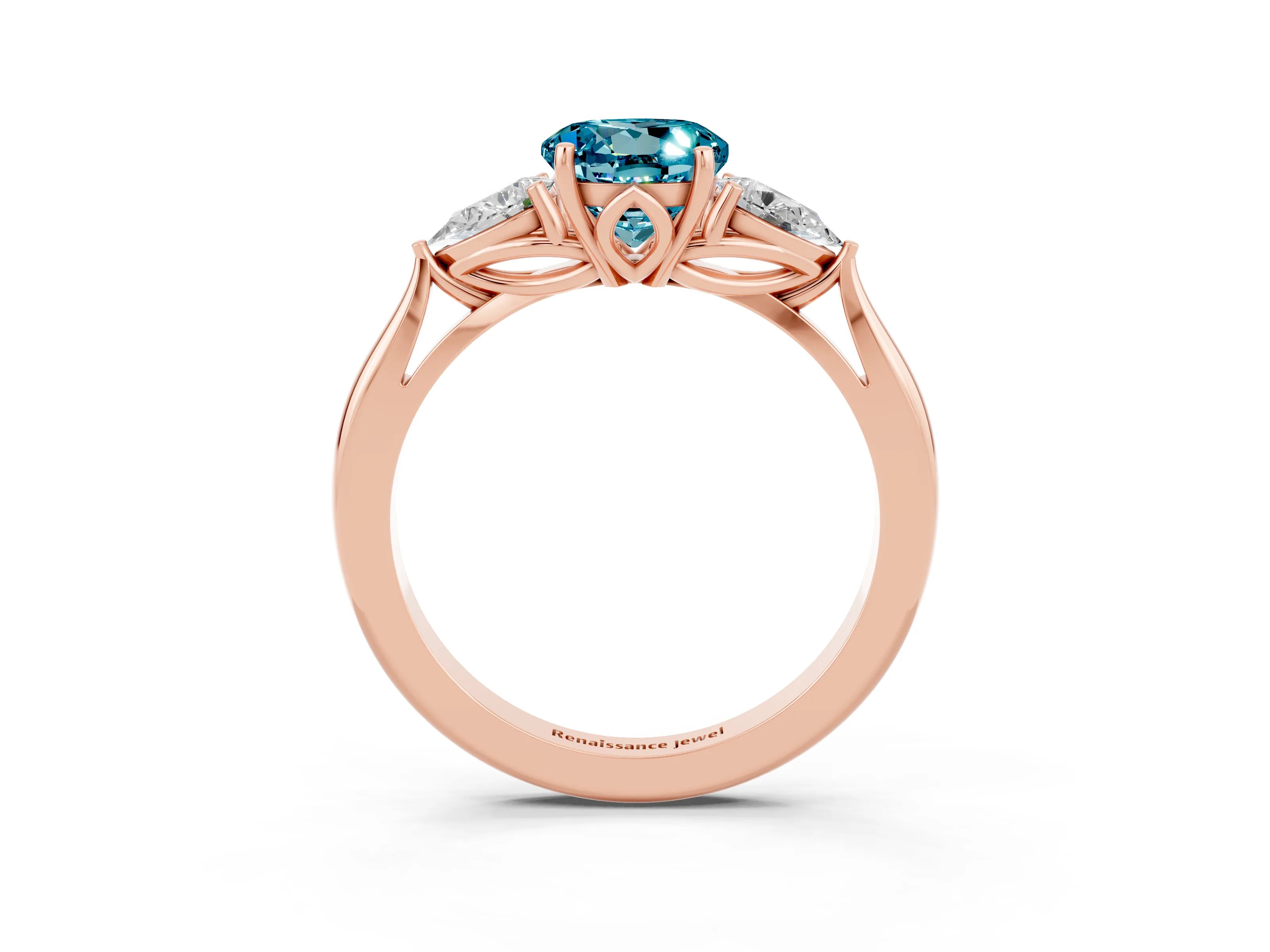 Rose gold Three-Stone Round Cut Cut Diamond Ring with Pear Side Stones in Four-Prong Setting_3