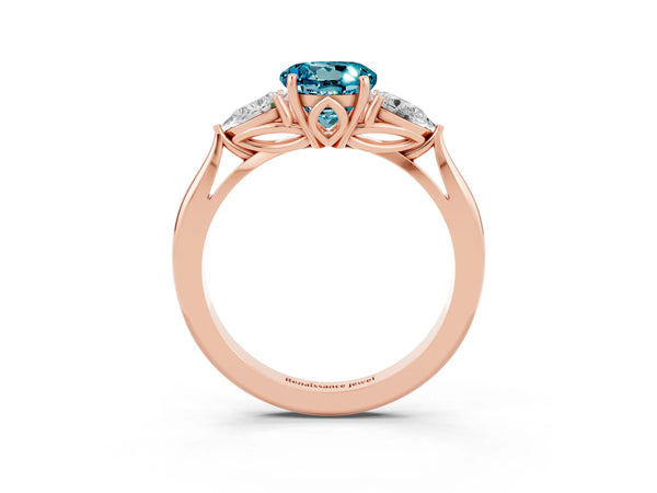 Rose gold Three-Stone Round Cut Cut Diamond Ring with Pear Side Stones in Four-Prong Setting