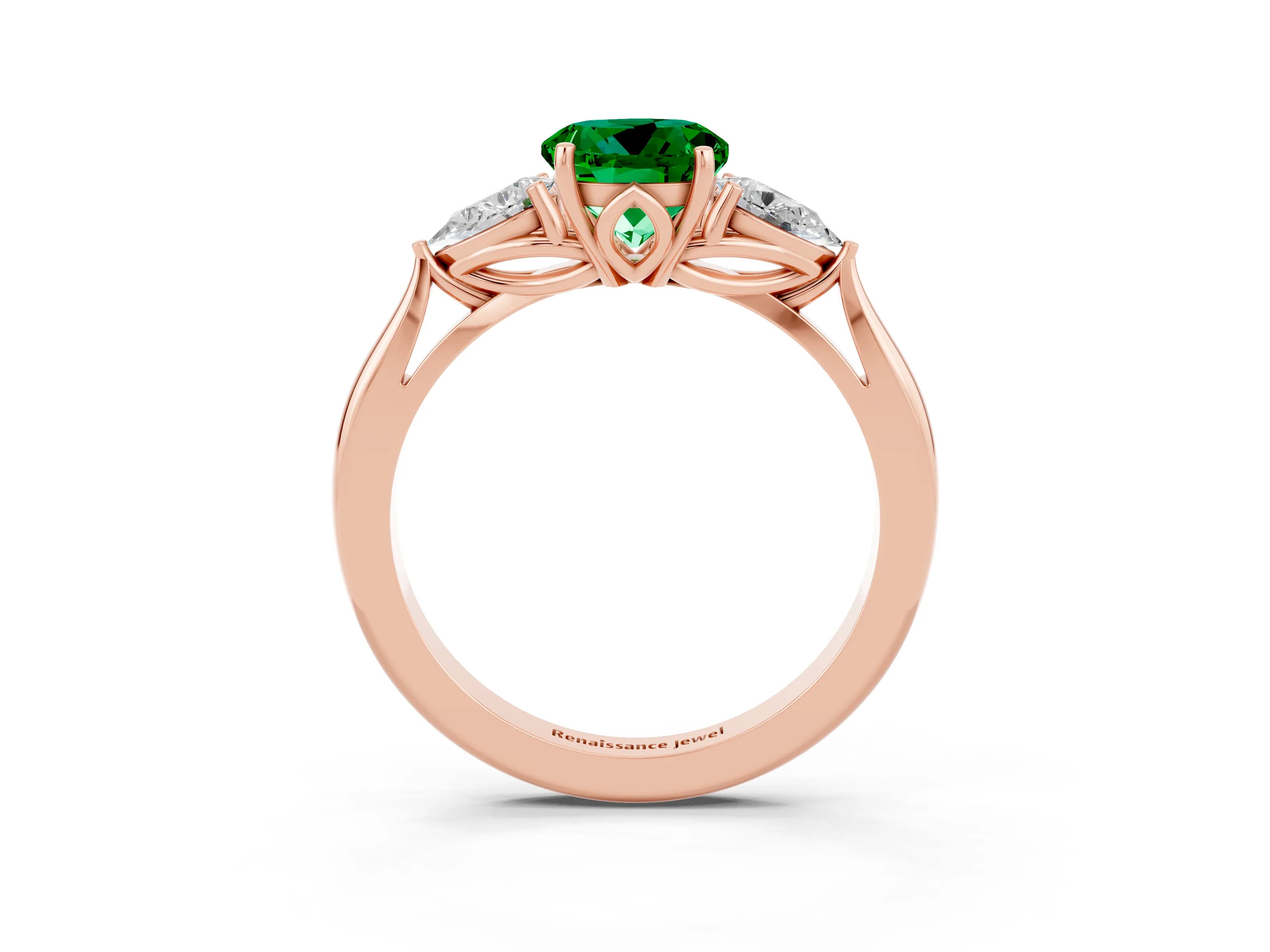 Rose gold Three-Stone Round Cut Cut Diamond Ring with Pear Side Stones in Four-Prong Setting_3
