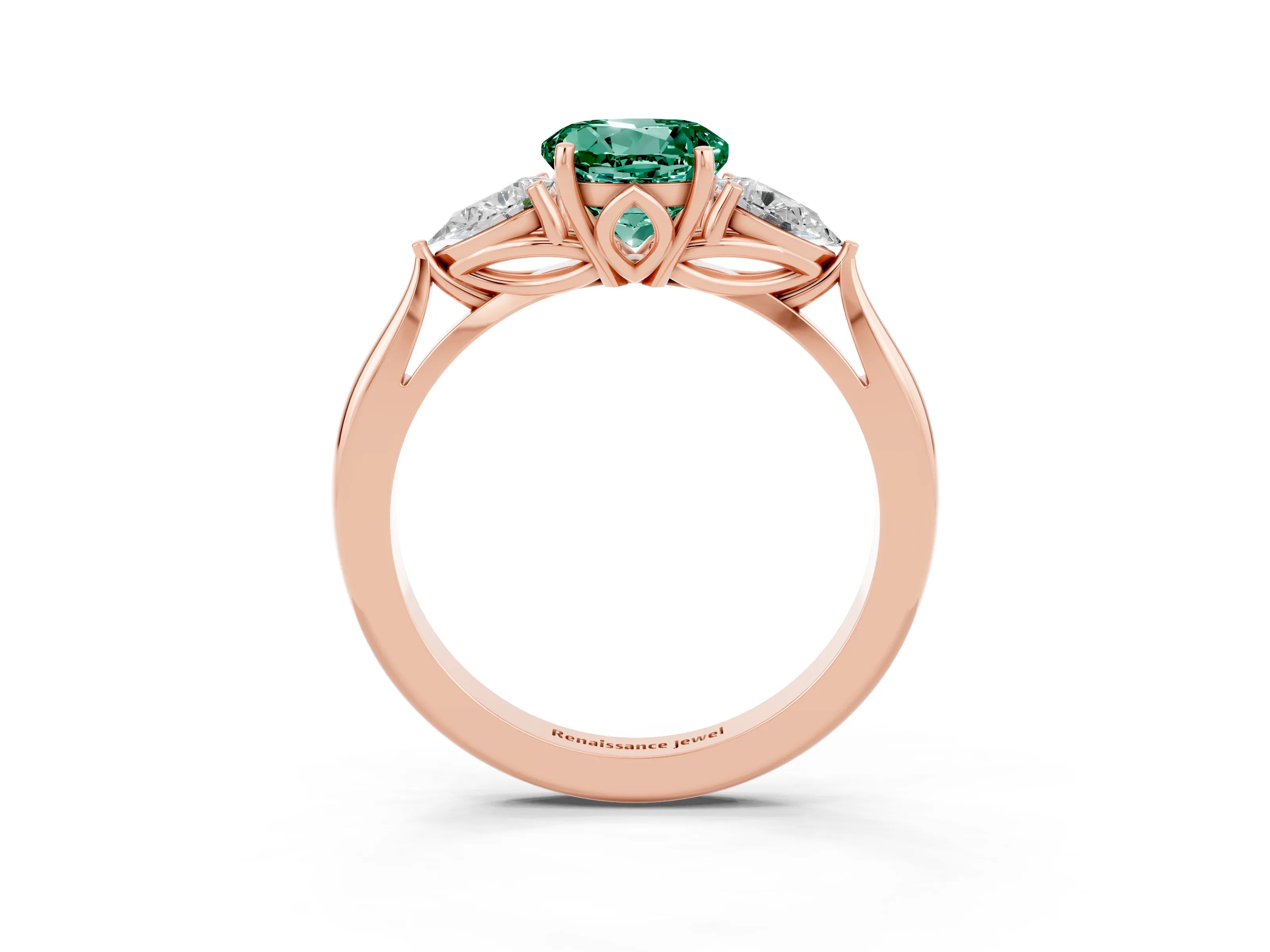 Rose gold Three-Stone Round Cut Cut Diamond Ring with Pear Side Stones in Four-Prong Setting_3