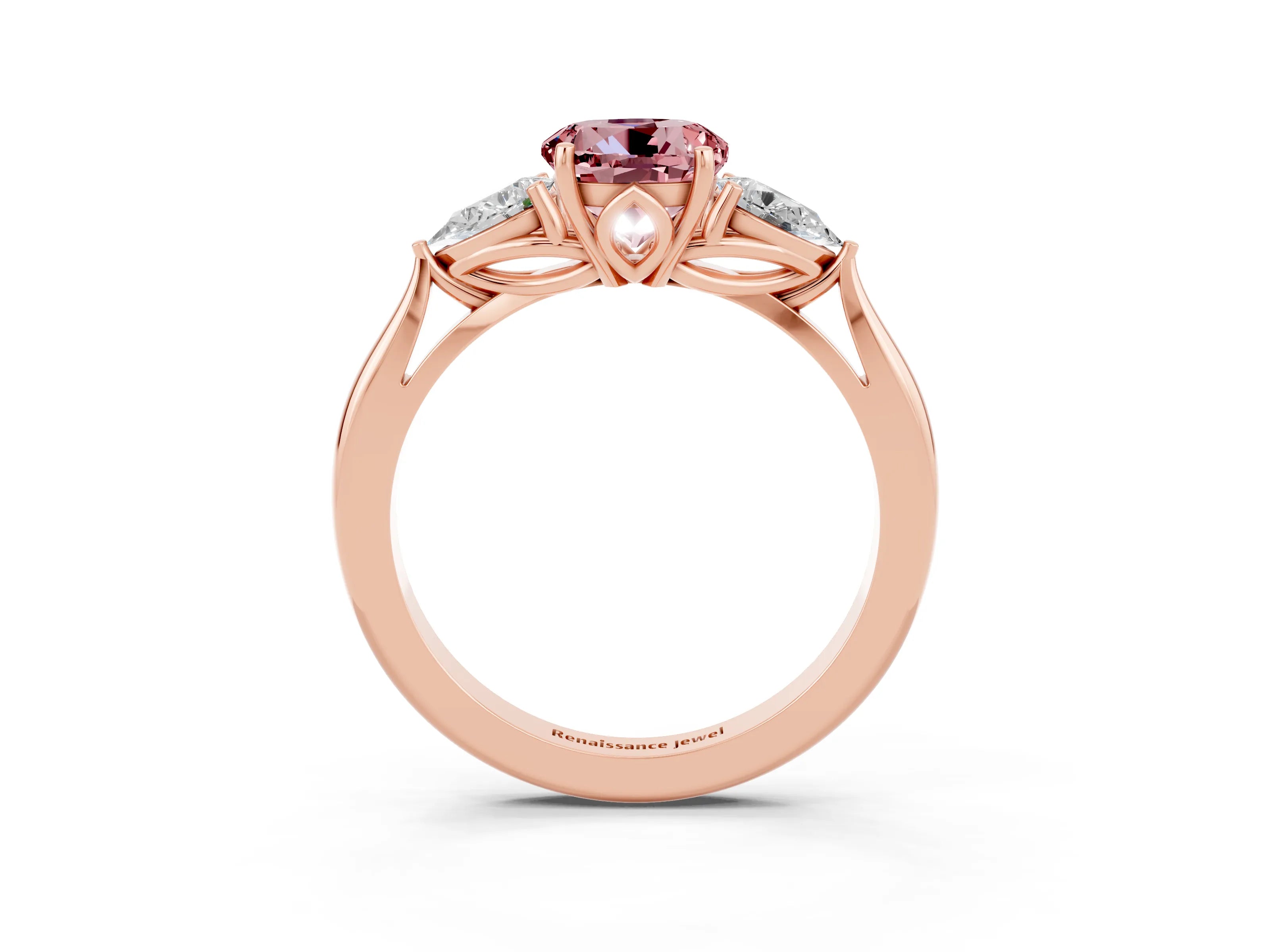 Rose gold Three-Stone Round Cut Cut Diamond Ring with Pear Side Stones in Four-Prong Setting_3