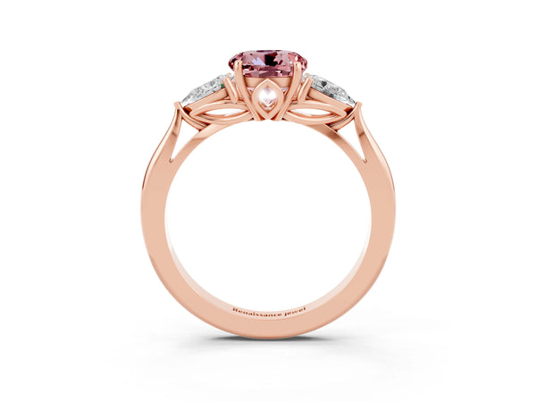 Rose gold Three-Stone Round Cut Cut Diamond Ring with Pear Side Stones in Four-Prong Setting