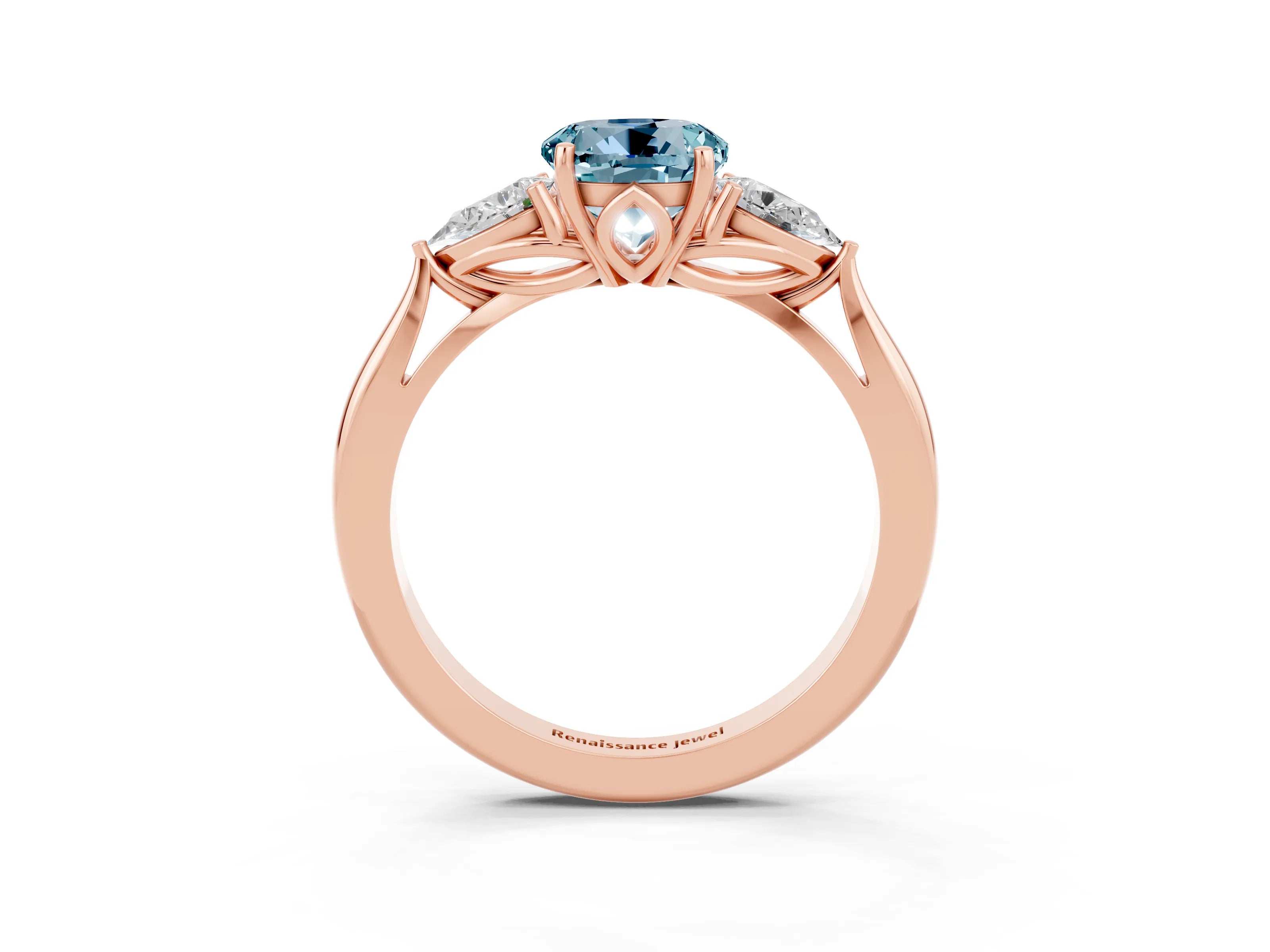 Rose gold Three-Stone Round Cut Cut Diamond Ring with Pear Side Stones in Four-Prong Setting_3