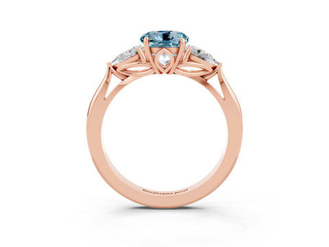 Rose gold Three-Stone Round Cut Cut Diamond Ring with Pear Side Stones in Four-Prong Setting_3