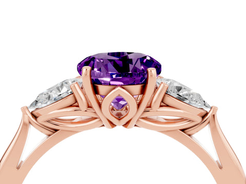 Rose gold Three-Stone Round Cut Cut Diamond Ring with Pear Side Stones in Four-Prong Setting_4