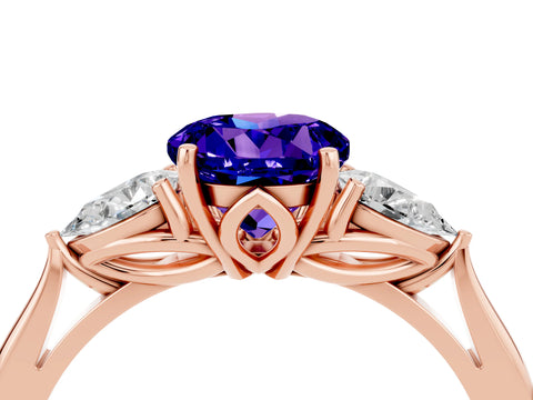 Rose gold Three-Stone Round Cut Cut Diamond Ring with Pear Side Stones in Four-Prong Setting_4