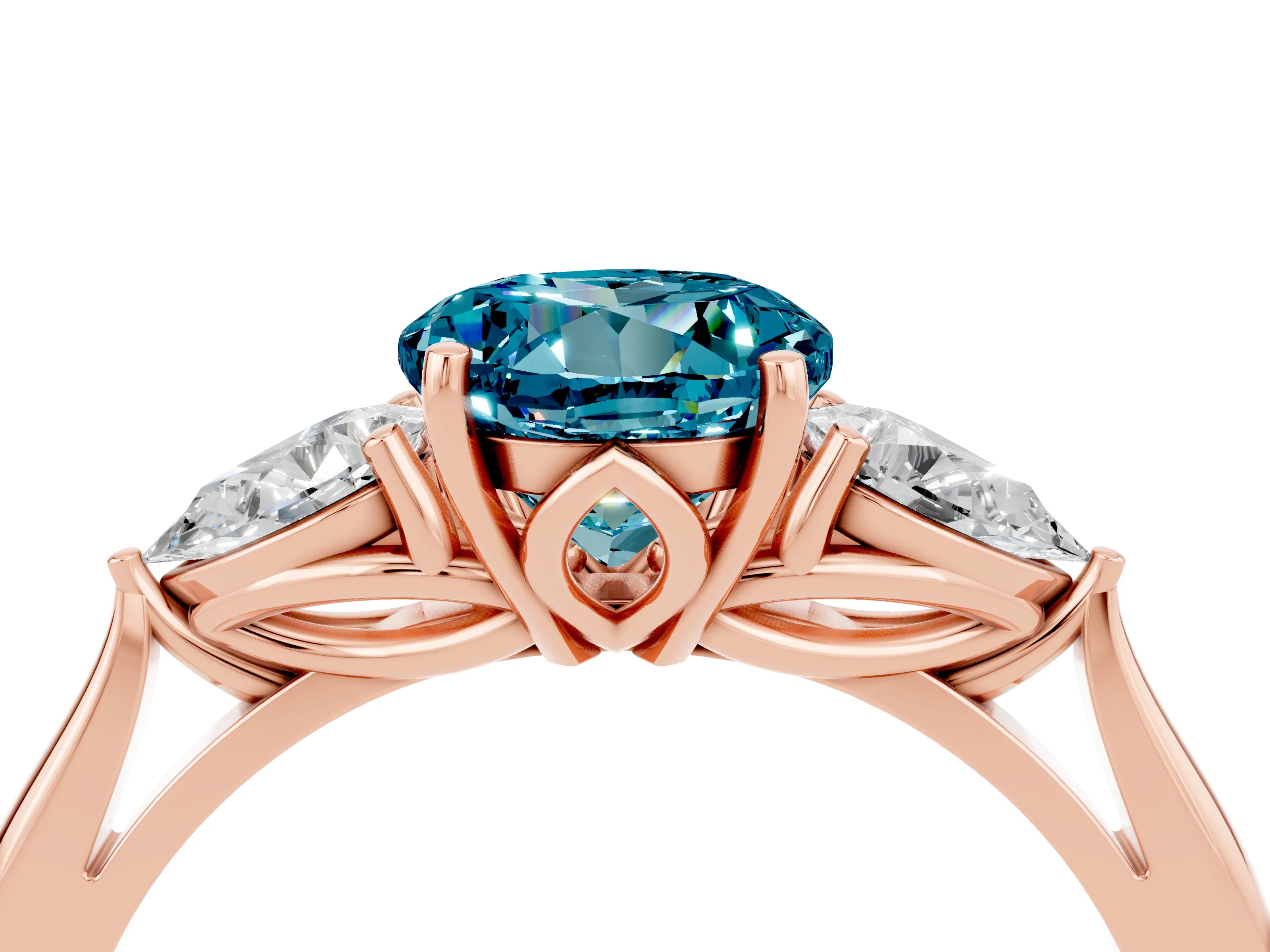 Rose gold Three-Stone Round Cut Cut Diamond Ring with Pear Side Stones in Four-Prong Setting_4