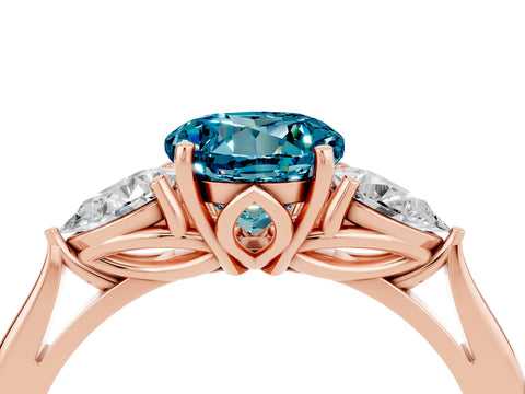 Rose gold Three-Stone Round Cut Cut Diamond Ring with Pear Side Stones in Four-Prong Setting_4