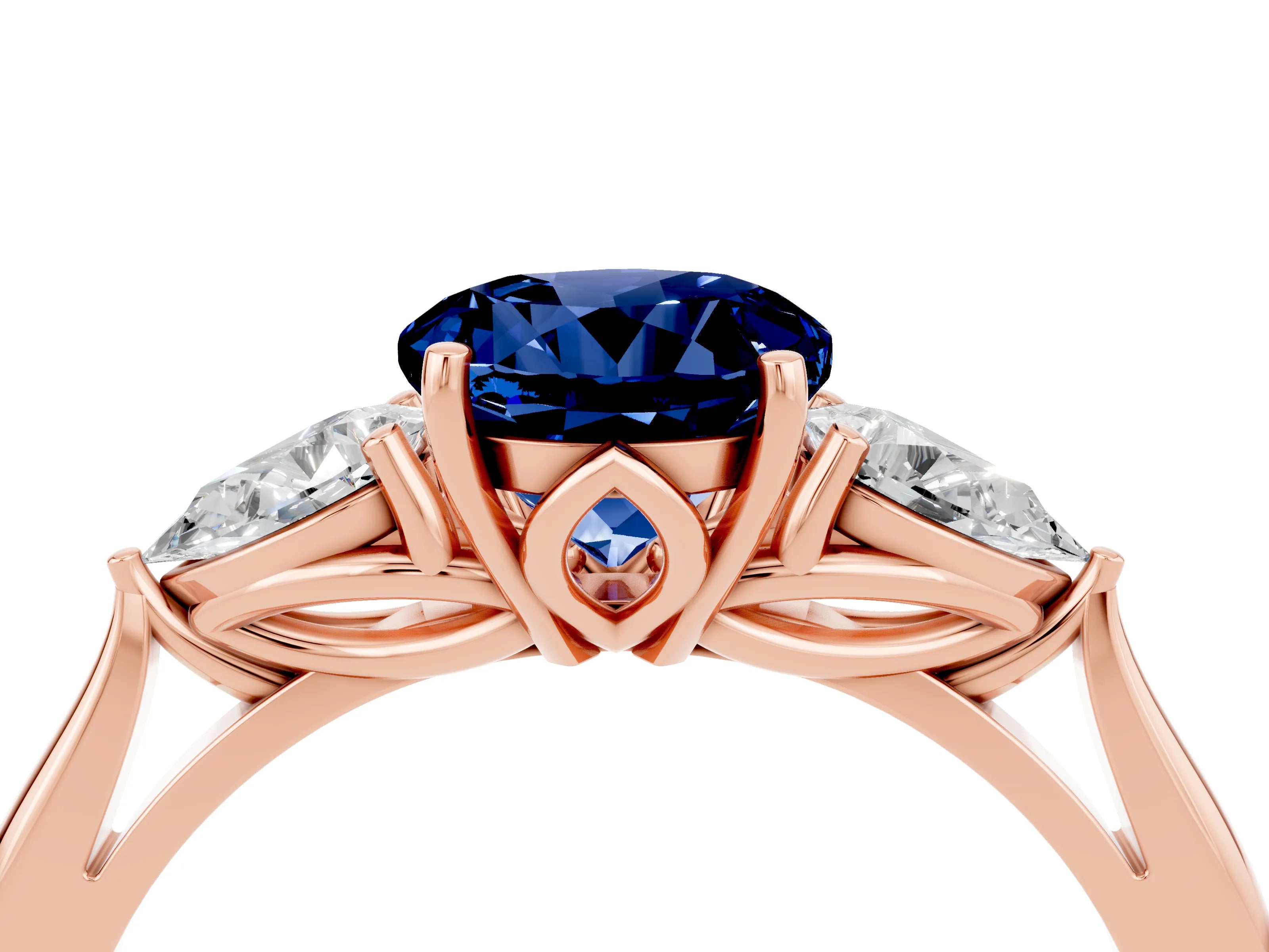 Rose gold Three-Stone Round Cut Cut Diamond Ring with Pear Side Stones in Four-Prong Setting_4
