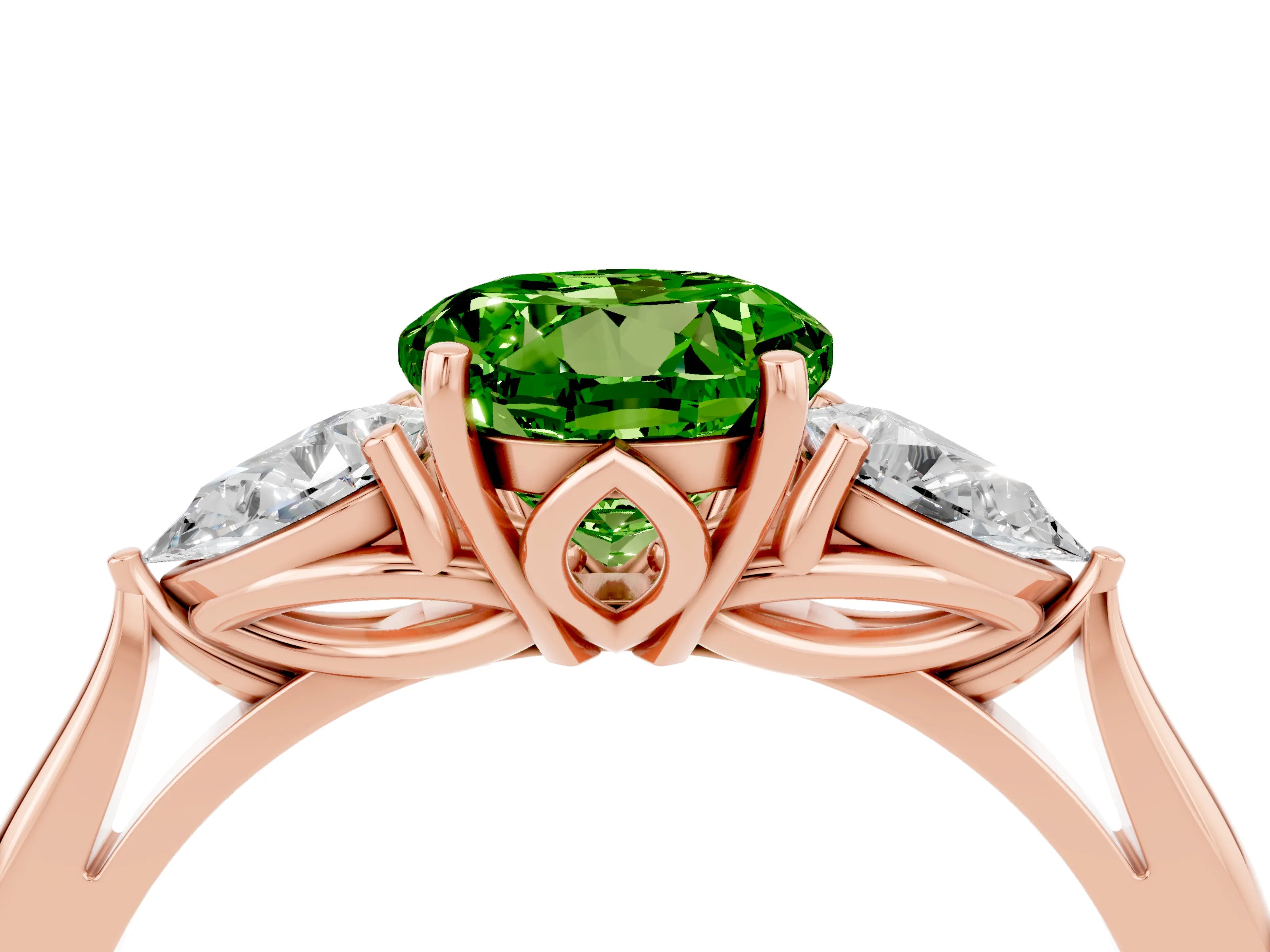 Rose gold Three-Stone Round Cut Cut Diamond Ring with Pear Side Stones in Four-Prong Setting_4