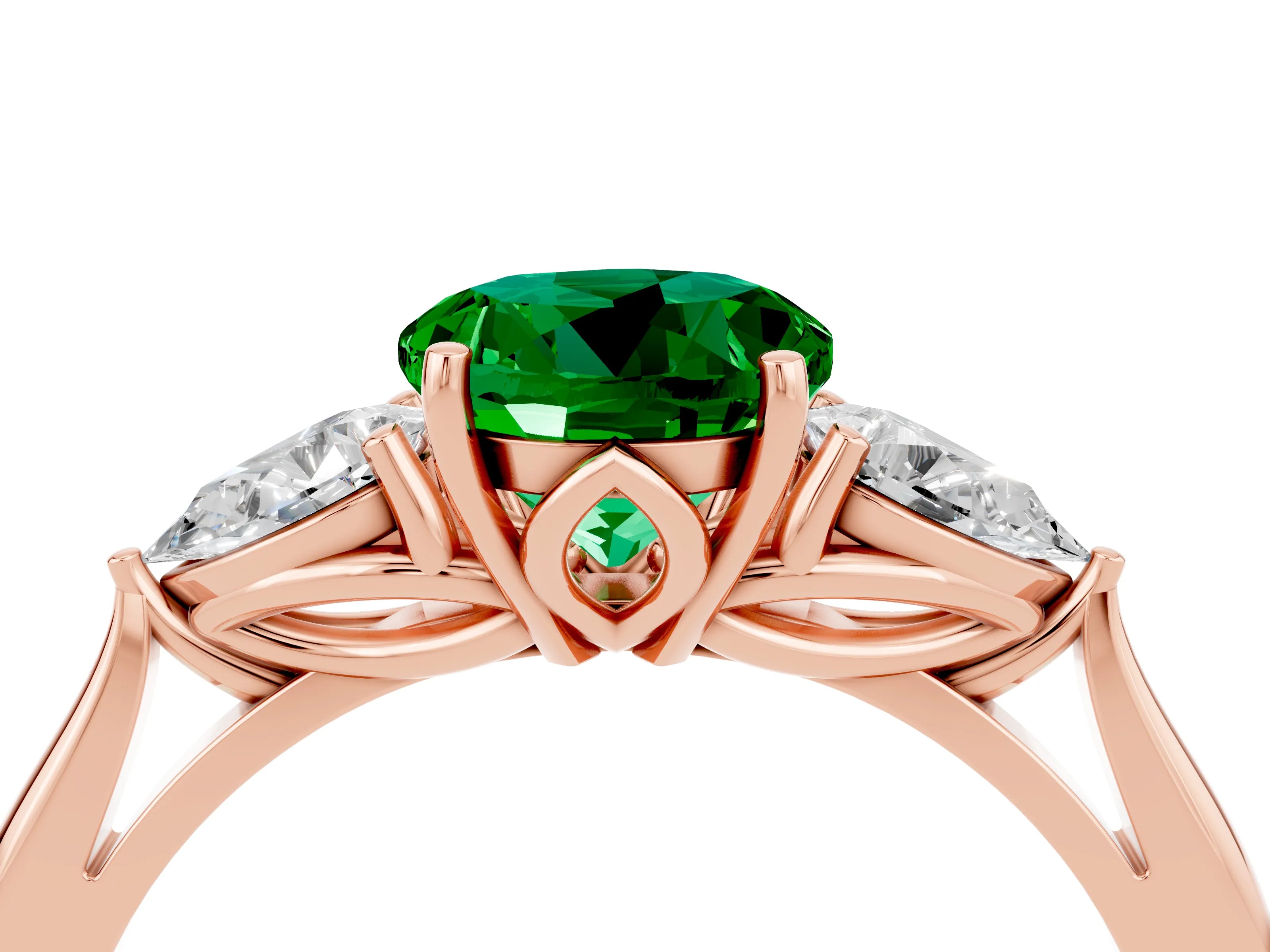 Rose gold Three-Stone Round Cut Cut Diamond Ring with Pear Side Stones in Four-Prong Setting_4