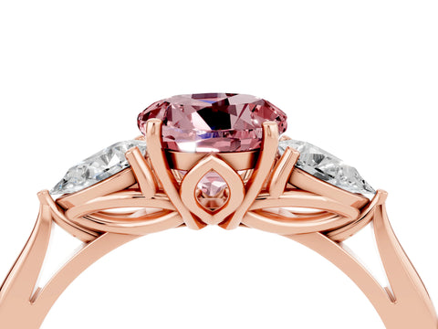 Rose gold Three-Stone Round Cut Cut Diamond Ring with Pear Side Stones in Four-Prong Setting_4