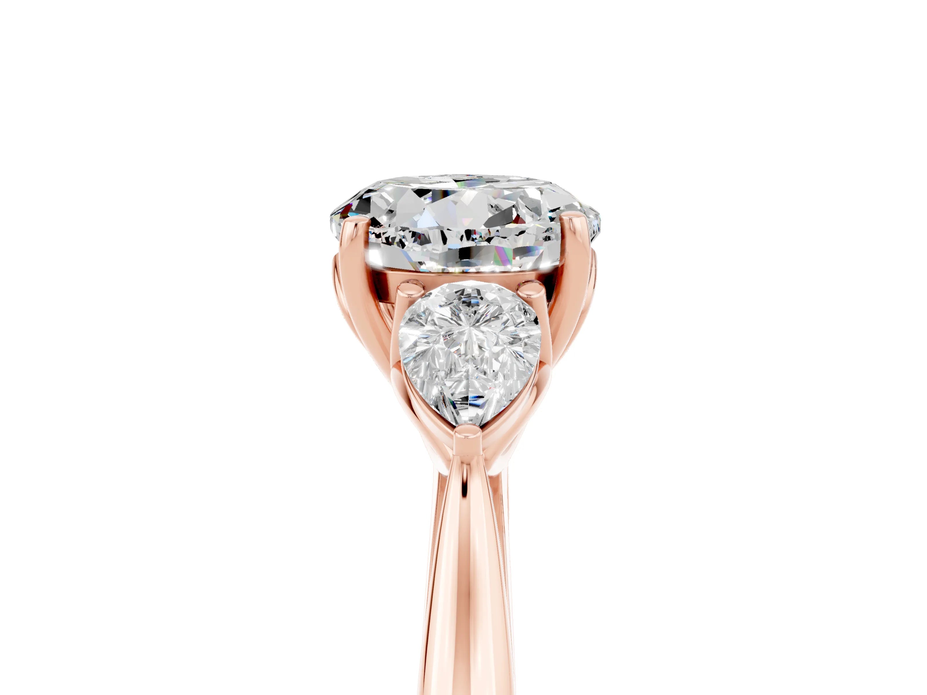 Rose gold Three-Stone Round Cut Cut Diamond Ring with Pear Side Stones in Four-Prong Setting_5