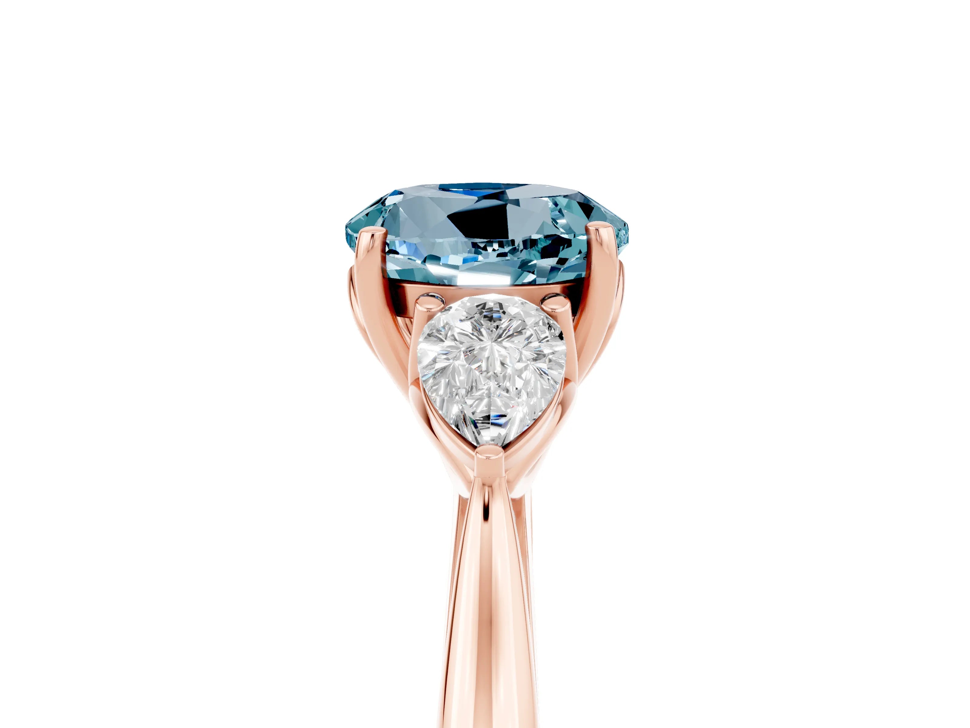 Rose gold Three-Stone Round Cut Cut Diamond Ring with Pear Side Stones in Four-Prong Setting_5