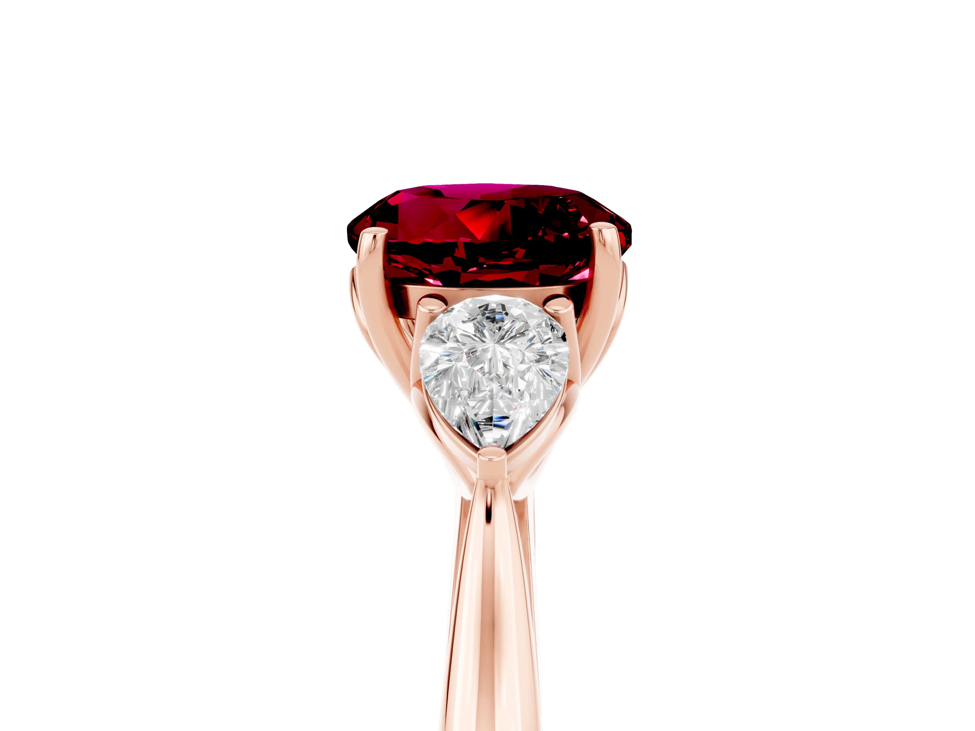 Rose gold Three-Stone Round Cut Cut Diamond Ring with Pear Side Stones in Four-Prong Setting_5