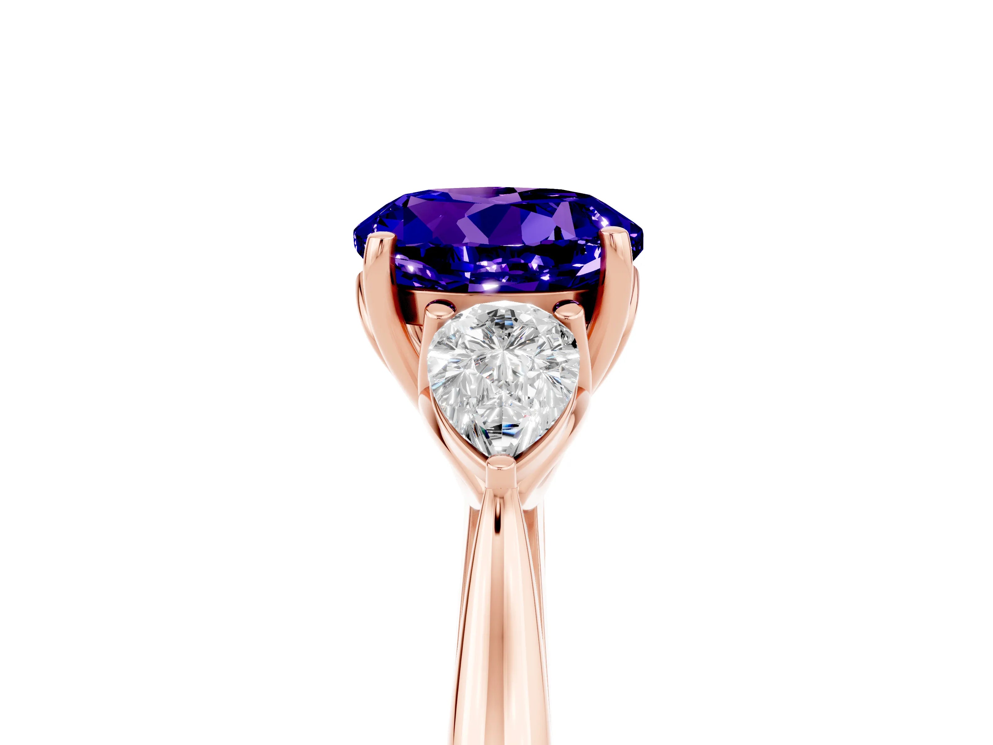Rose gold Three-Stone Round Cut Cut Diamond Ring with Pear Side Stones in Four-Prong Setting_5