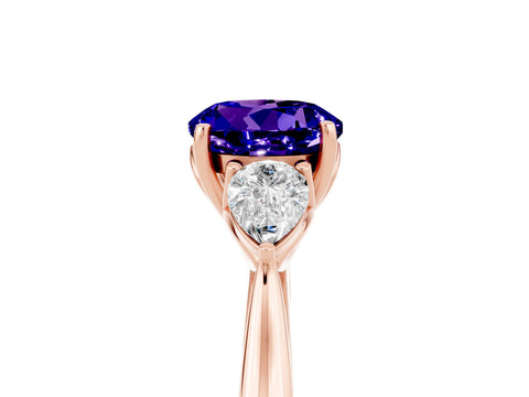 Rose gold Three-Stone Round Cut Cut Diamond Ring with Pear Side Stones in Four-Prong Setting_5