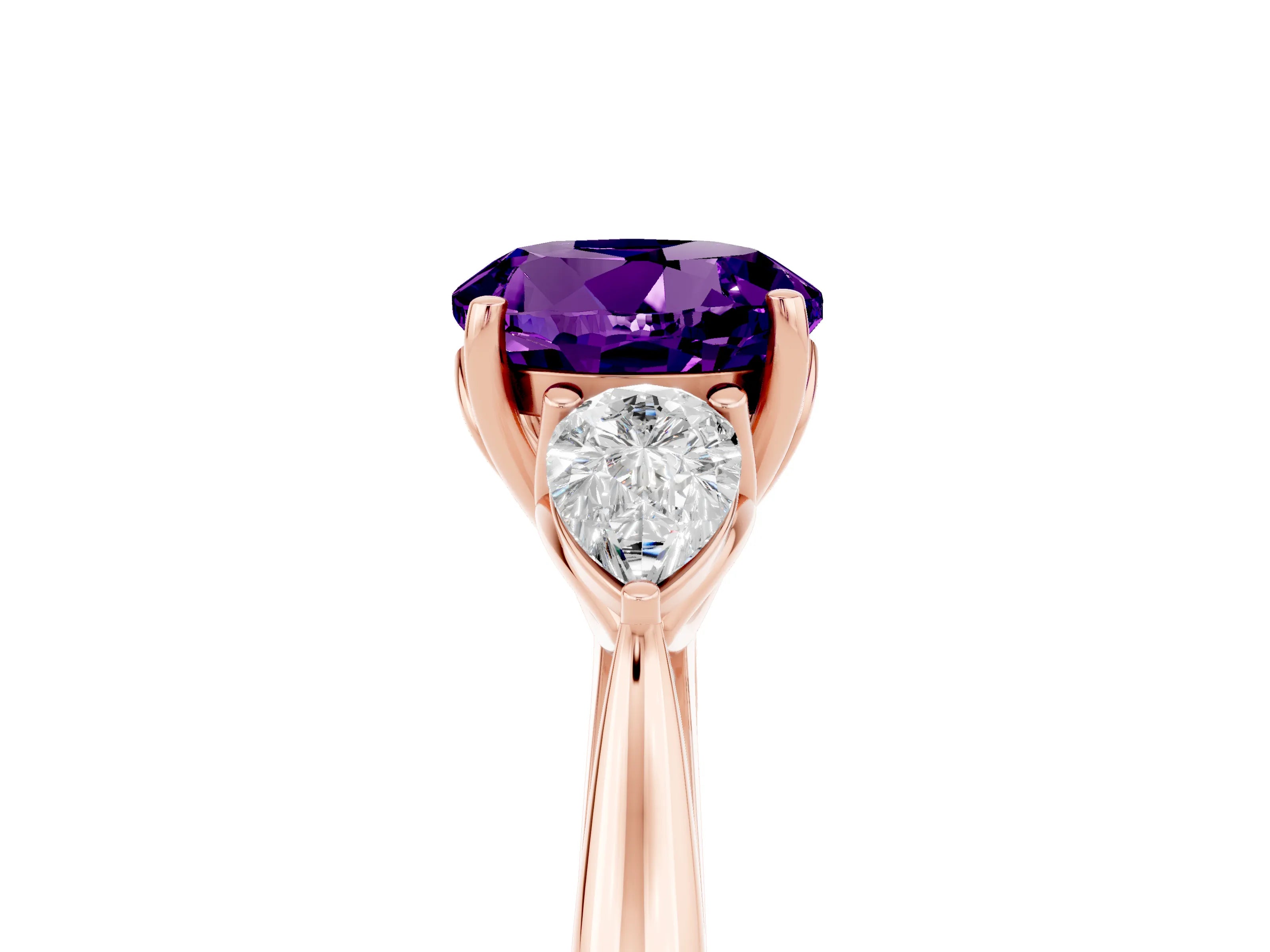 Rose gold Three-Stone Round Cut Cut Diamond Ring with Pear Side Stones in Four-Prong Setting_5