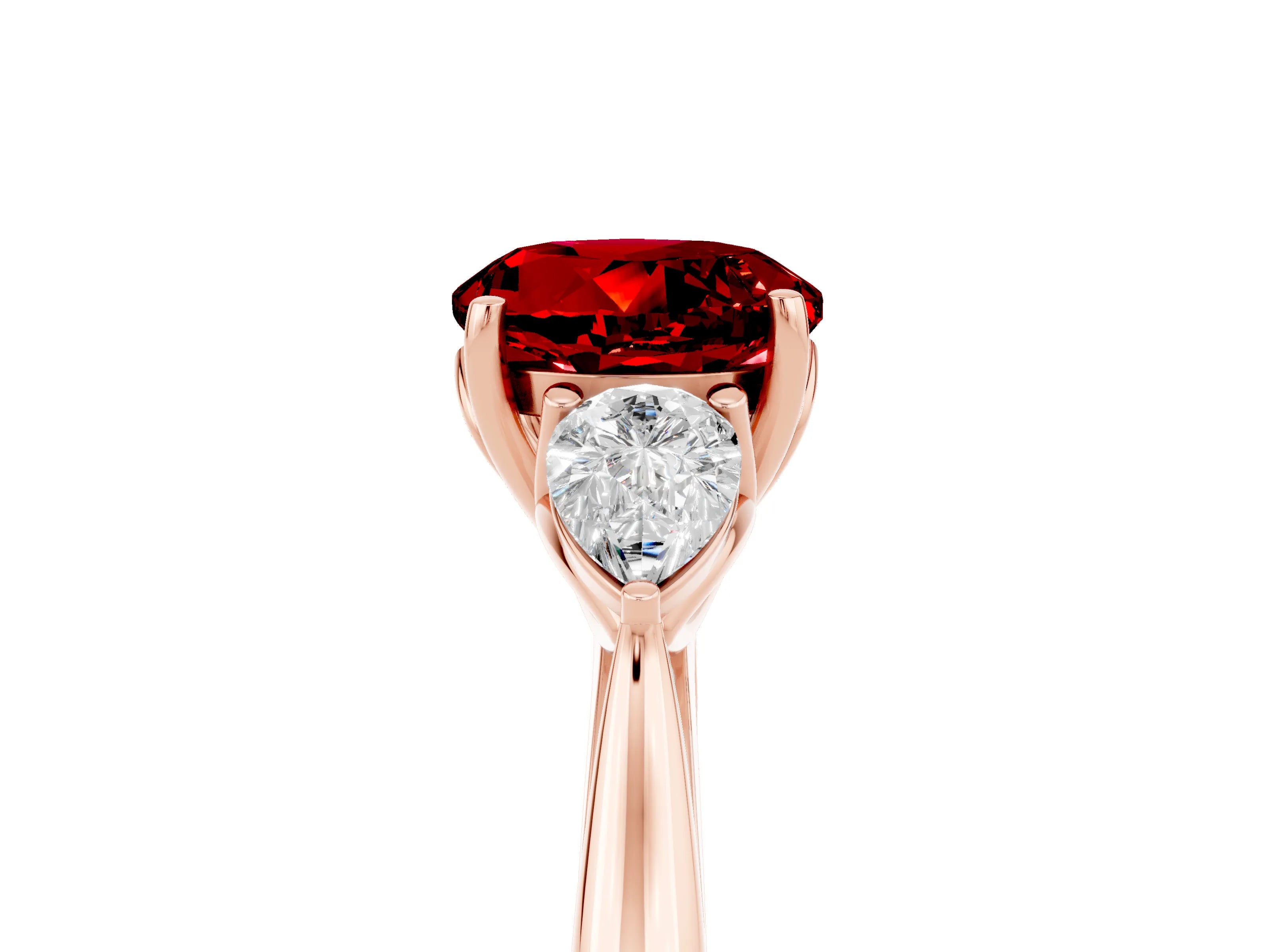 Rose gold Three-Stone Round Cut Cut Diamond Ring with Pear Side Stones in Four-Prong Setting_5