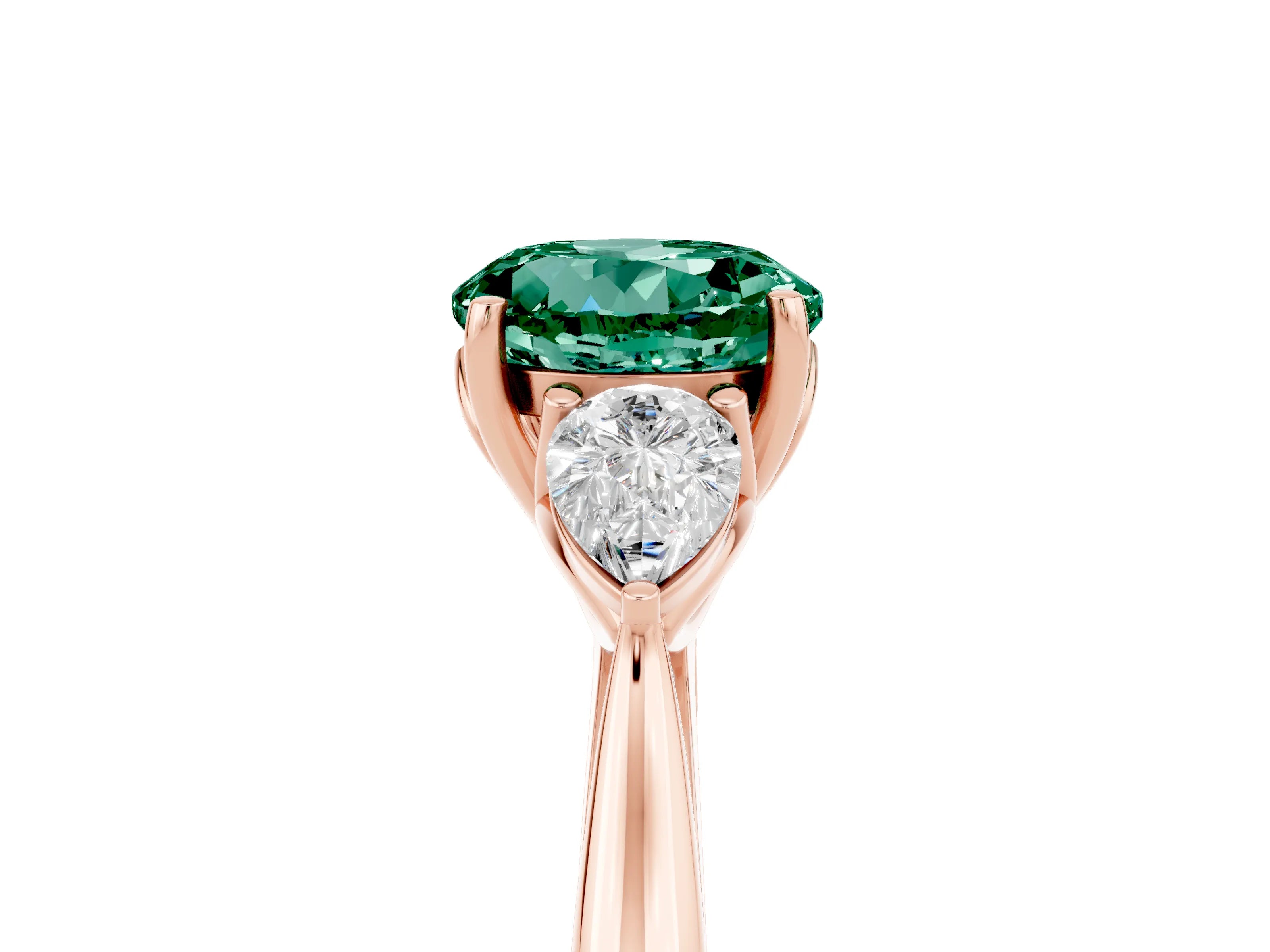 Rose gold Three-Stone Round Cut Cut Diamond Ring with Pear Side Stones in Four-Prong Setting_5