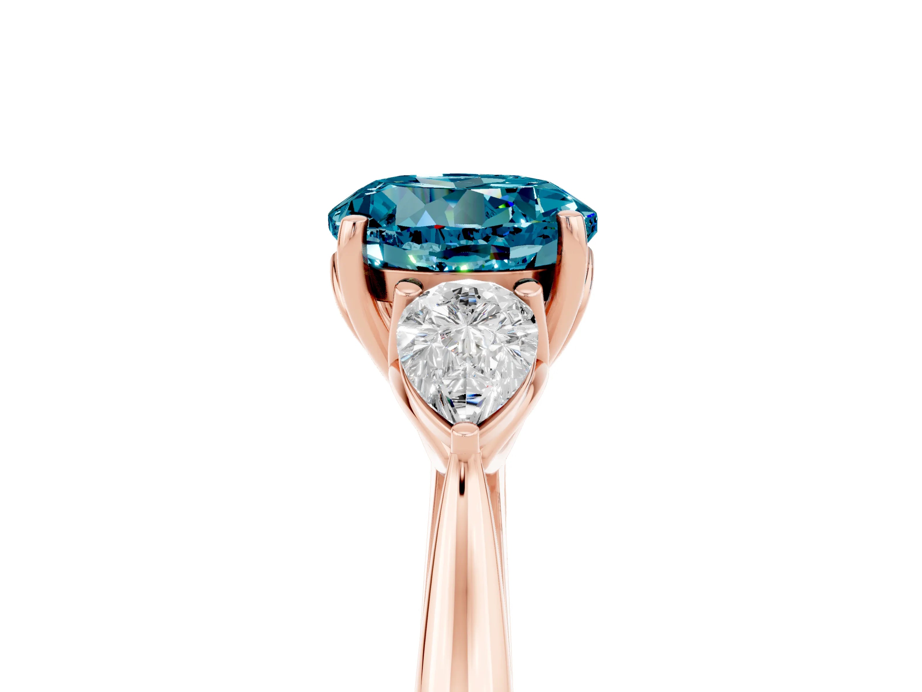 Rose gold Three-Stone Round Cut Cut Diamond Ring with Pear Side Stones in Four-Prong Setting_5