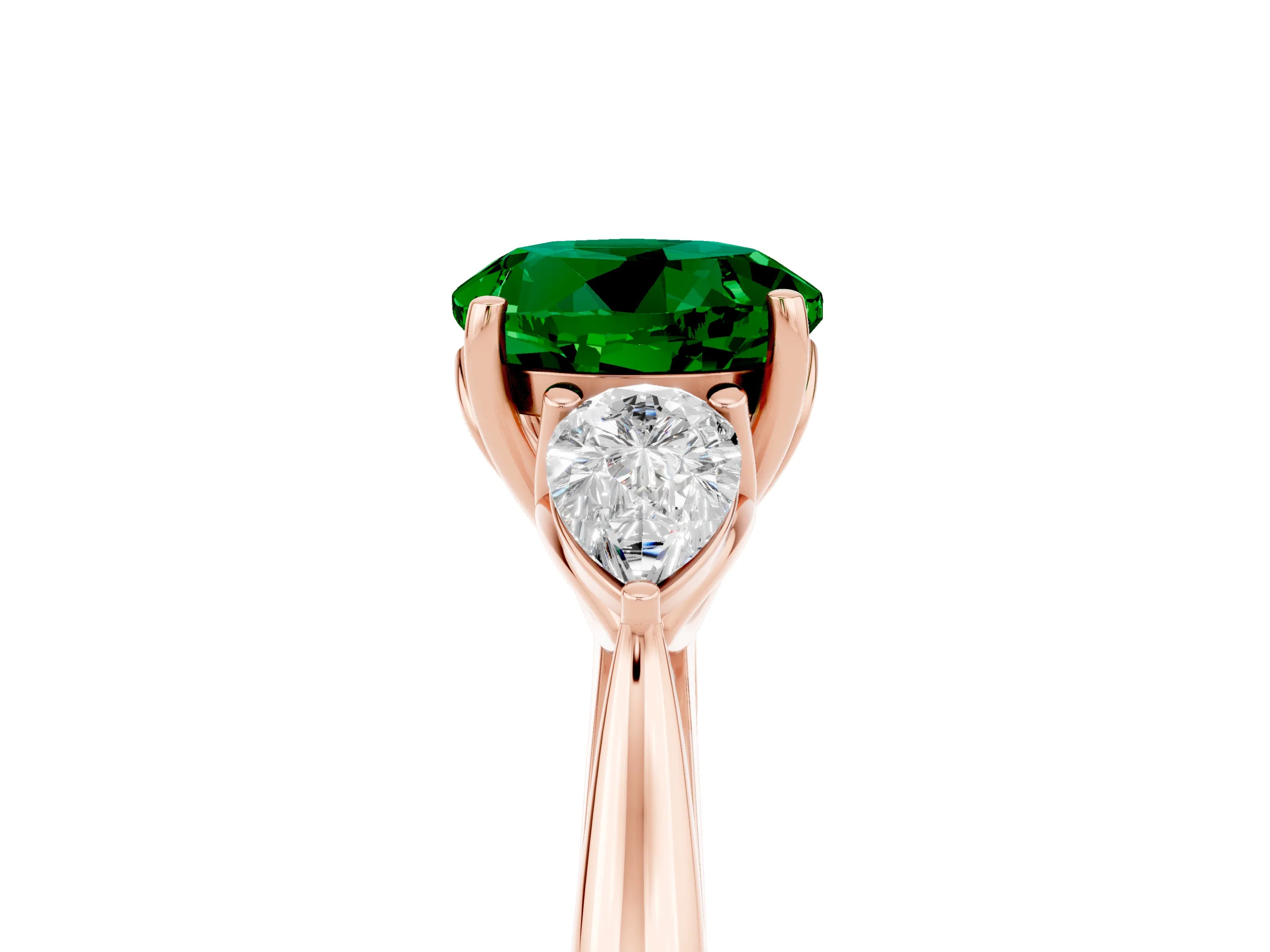 Rose gold Three-Stone Round Cut Cut Diamond Ring with Pear Side Stones in Four-Prong Setting_5