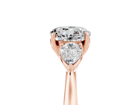 Rose gold Three-Stone Round Cut Cut Diamond Ring with Pear Side Stones in Four-Prong Setting_5