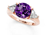 Rose gold Three-Stone Round Cut Cut Diamond Ring with Trillion Side Stones and Four-Prong Setting_1