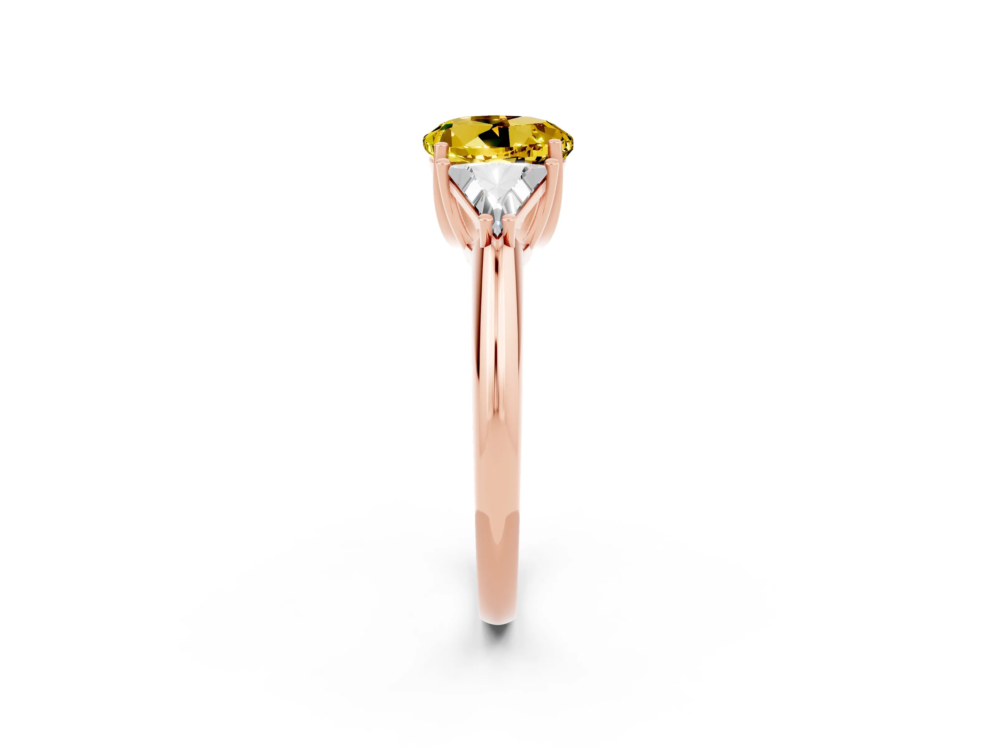 Rose gold Three-Stone Round Cut Cut Diamond Ring with Trillion Side Stones and Four-Prong Setting_2
