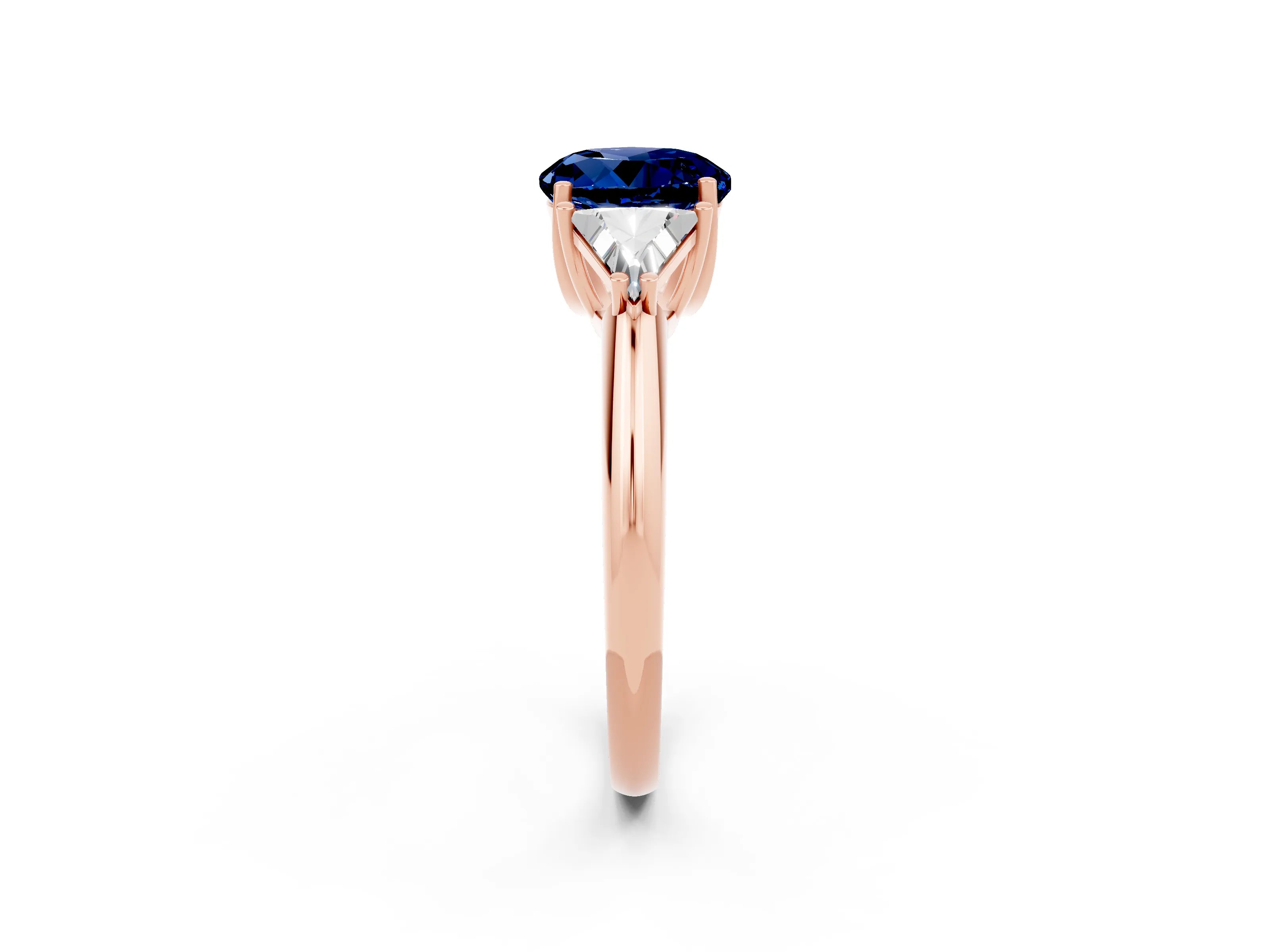 Rose gold Three-Stone Round Cut Cut Diamond Ring with Trillion Side Stones and Four-Prong Setting_2