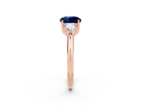 Rose gold Three-Stone Round Cut Cut Diamond Ring with Trillion Side Stones and Four-Prong Setting_2