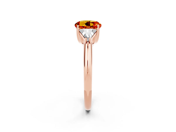 Rose gold Three-Stone Round Cut Citrine Engagement Ring with Trillion Side Stones and Prong Setting