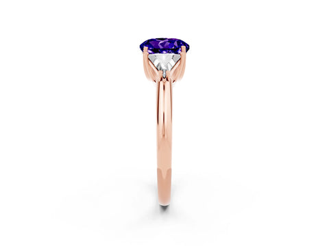 Rose gold Three-Stone Round Cut Cut Diamond Ring with Trillion Side Stones and Four-Prong Setting_2