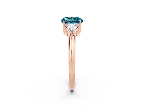 Rose gold Three-Stone Round Cut Cut Diamond Ring with Trillion Side Stones and Four-Prong Setting