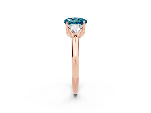 Rose gold Three-Stone Round Cut Cut Diamond Ring with Trillion Side Stones and Four-Prong Setting_2