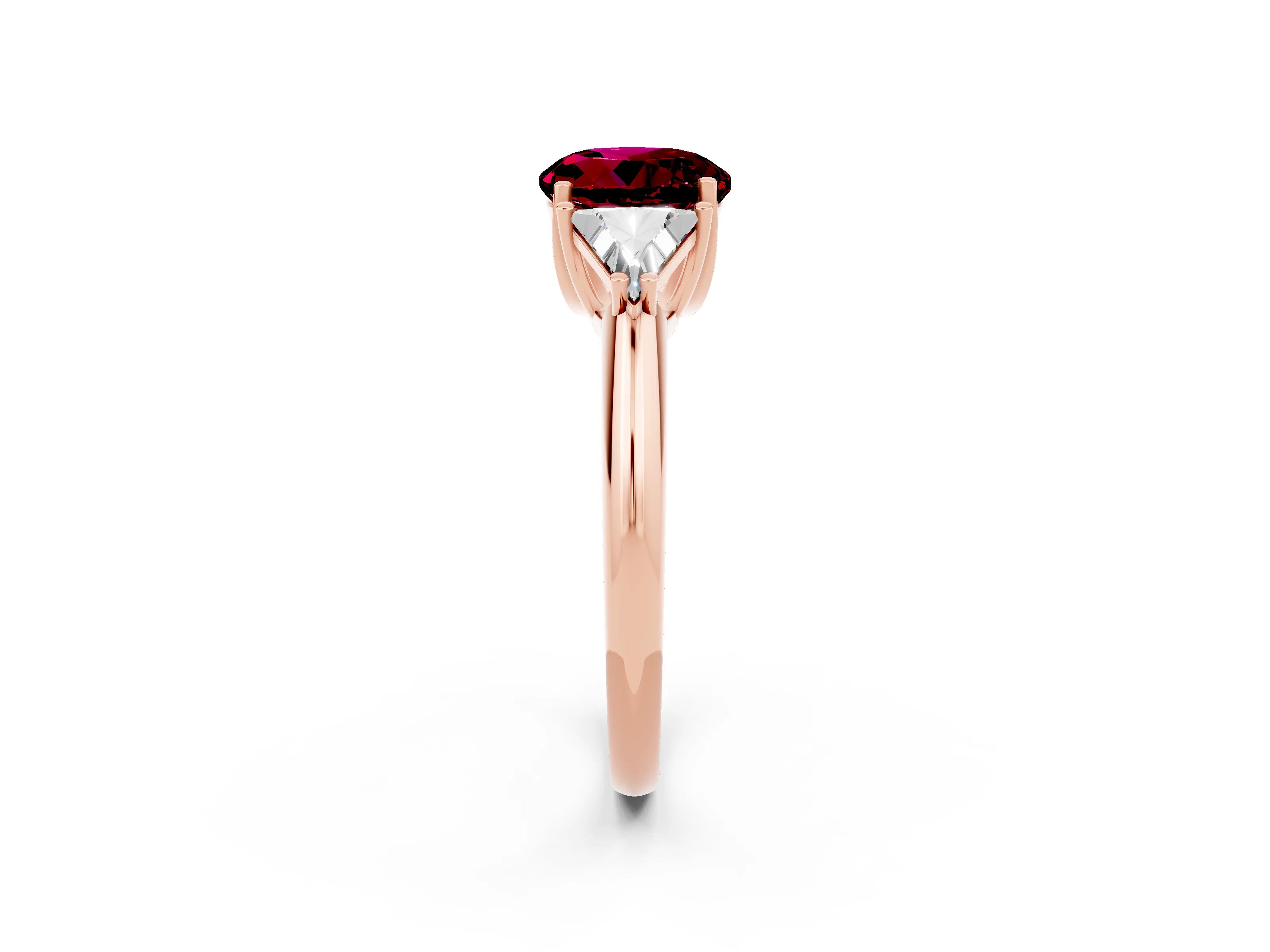 Rose gold Three-Stone Round Cut Cut Diamond Ring with Trillion Side Stones and Four-Prong Setting_2