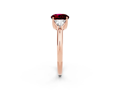 Rose gold Three-Stone Round Cut Cut Diamond Ring with Trillion Side Stones and Four-Prong Setting_2